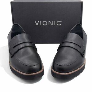Vionic Cheryl II Supportive Nappa Leather Women's Loafers Shoes Black Size 8.5